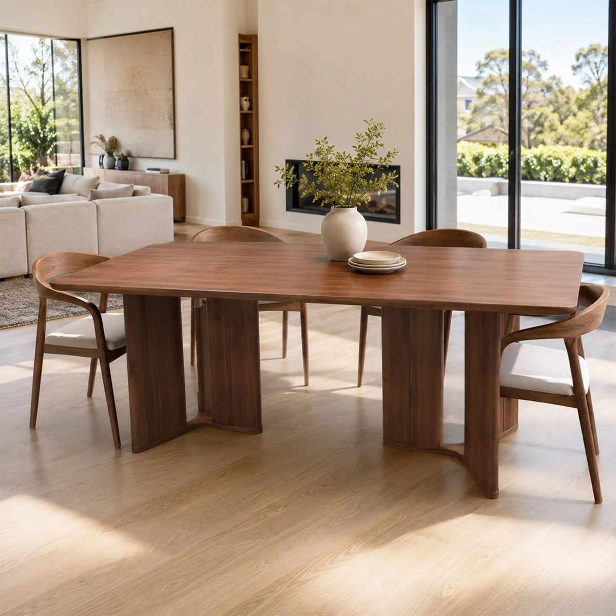 LIVARA Solid Wood Dining Table New Zealand Pine Dual Pedestal Support 140/160cm for Dining Room Apartment Open Kitchen