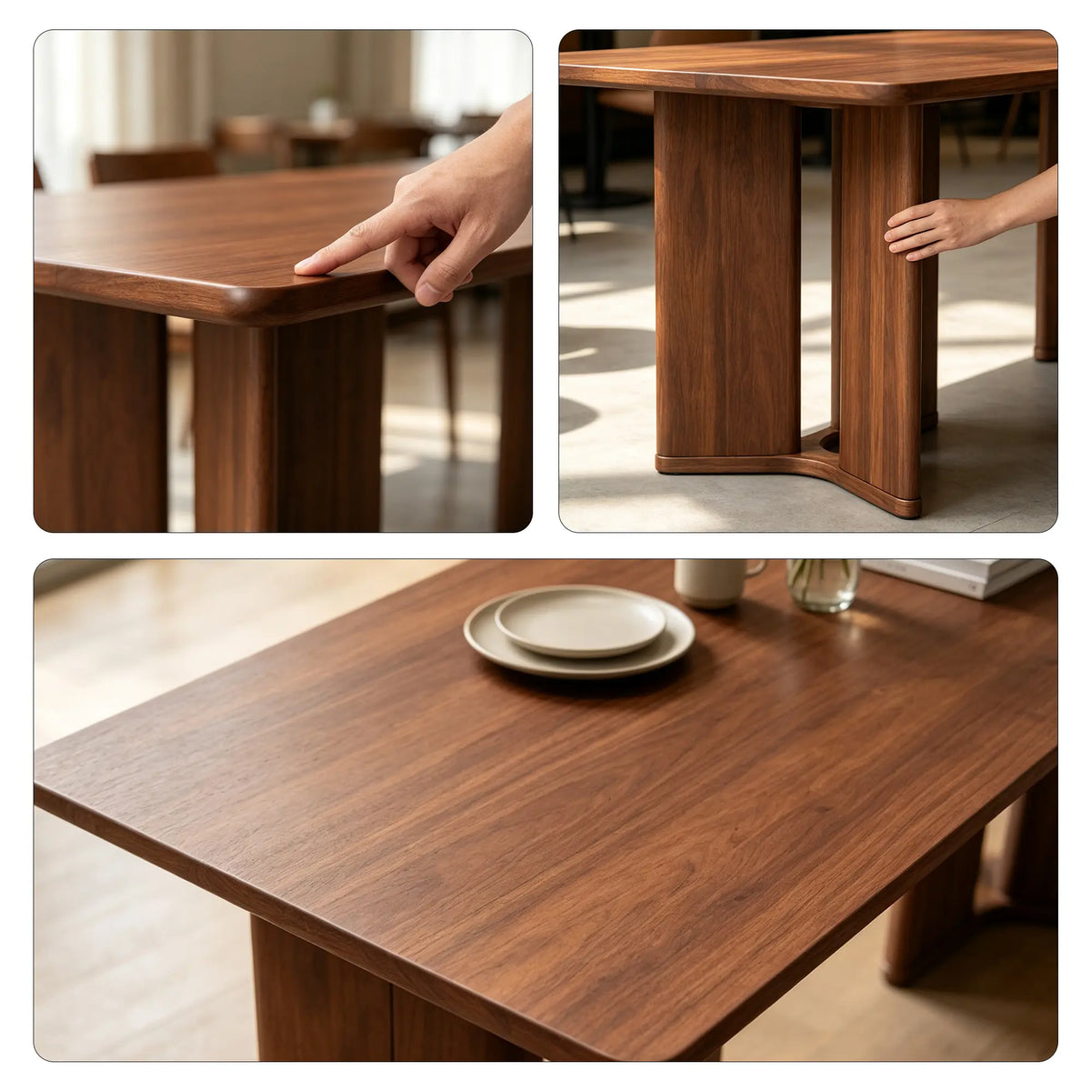 LIVARA Solid Wood Dining Table New Zealand Pine Dual Pedestal Support 140/160cm for Dining Room Apartment Open Kitchen