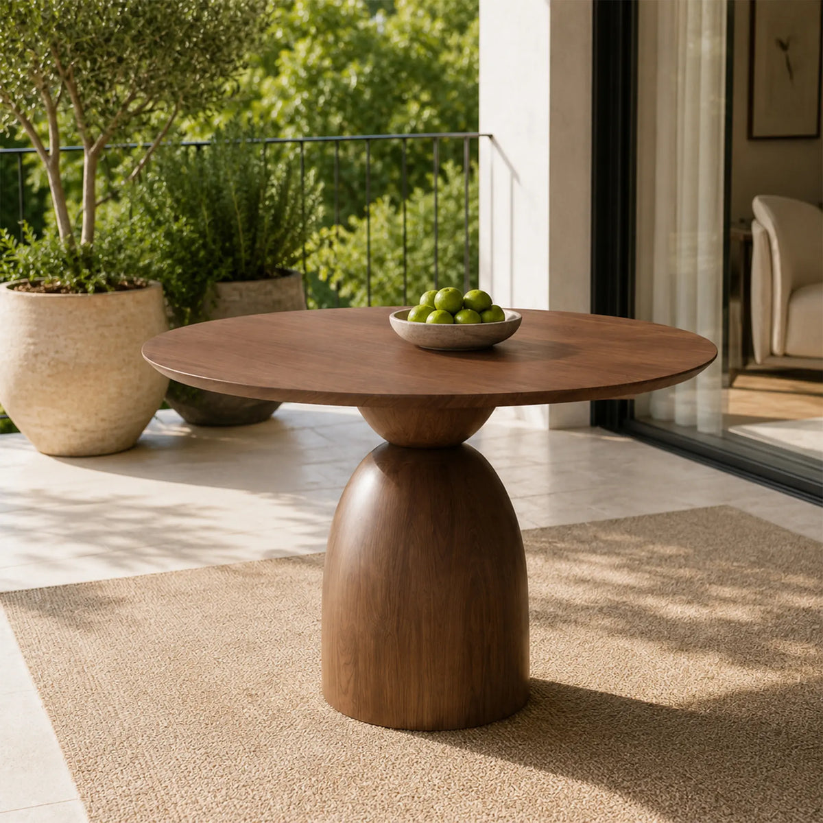 LIVARA Round Dining Table FAS Grade Ash Wood Pedestal Base Thickened Top for Dining Room Apartment Lounge - Walnut