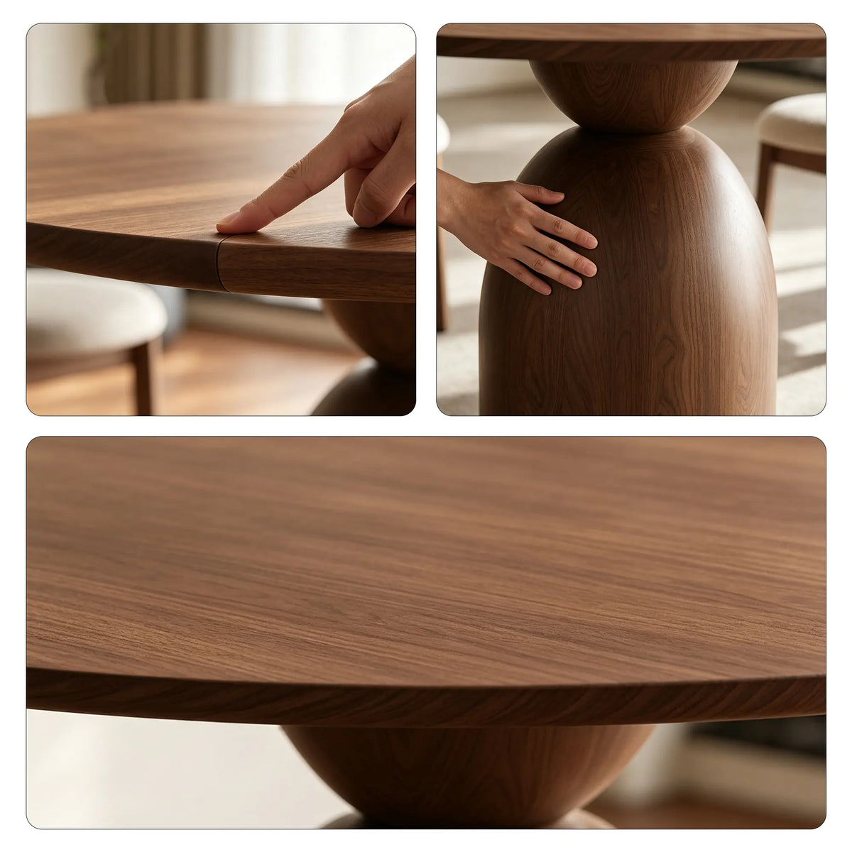 LIVARA Round Dining Table FAS Grade Ash Wood Pedestal Base Thickened Top for Dining Room Apartment Lounge - Walnut