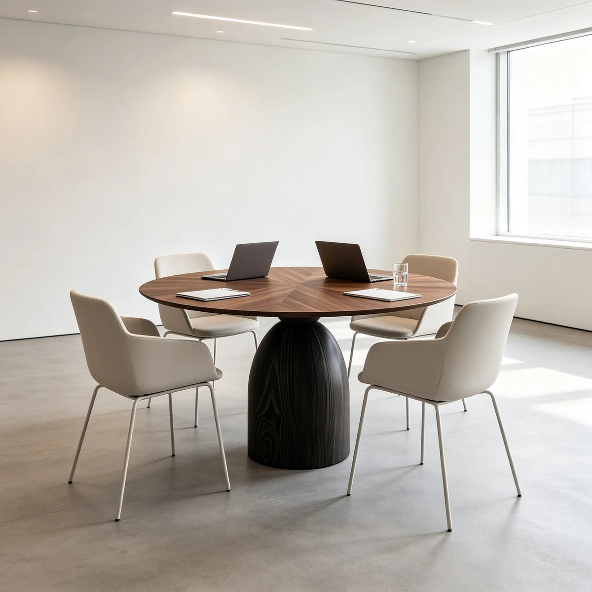 LIVARA Round Dining Table FAaS Grade Ash Wood Pedestal Base Thickened Top for Dining Room Apartment Lounge - Walnut & Black