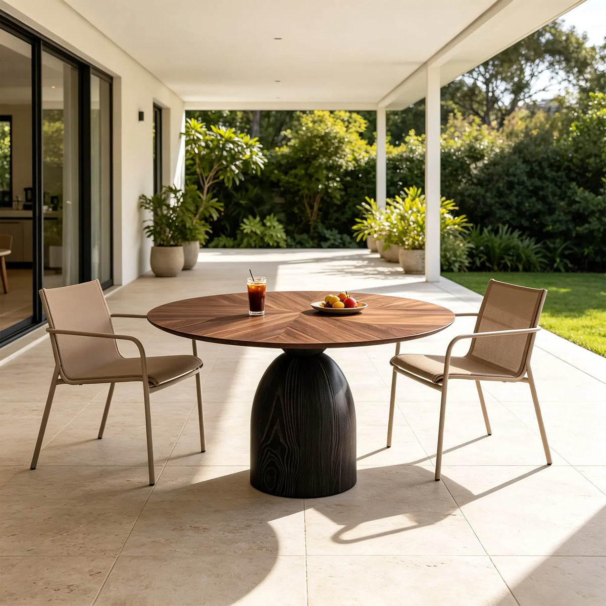 LIVARA Round Dining Table FAaS Grade Ash Wood Pedestal Base Thickened Top for Dining Room Apartment Lounge - Walnut & Black