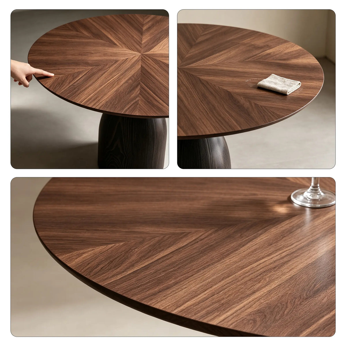 LIVARA Round Dining Table FAaS Grade Ash Wood Pedestal Base Thickened Top for Dining Room Apartment Lounge - Walnut & Black
