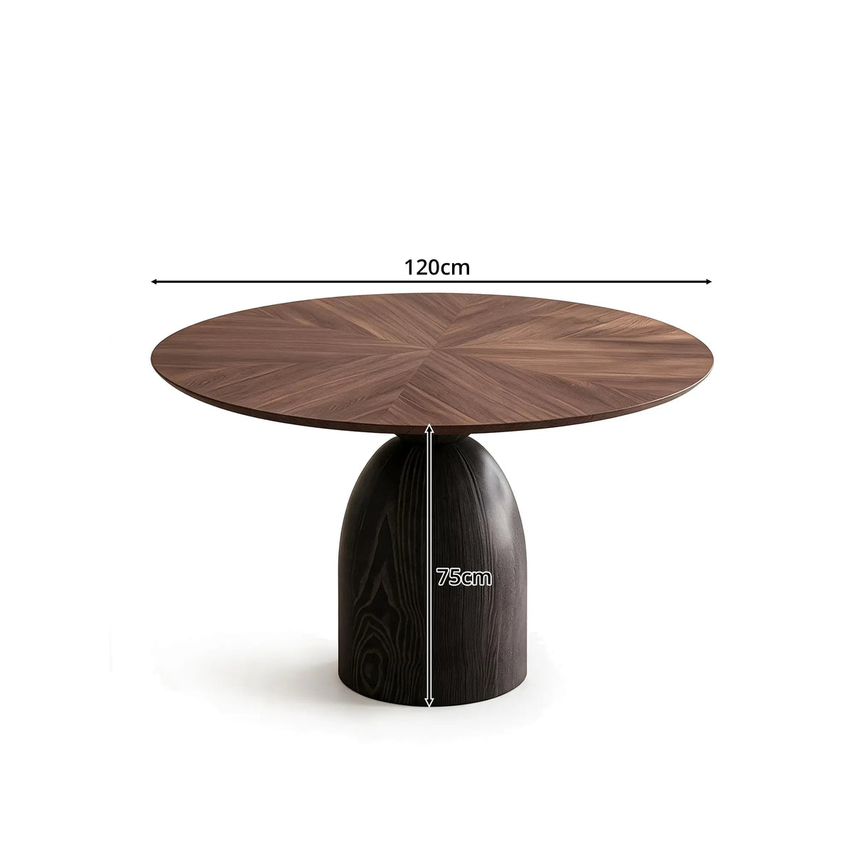 LIVARA Round Dining Table FAaS Grade Ash Wood Pedestal Base Thickened Top for Dining Room Apartment Lounge - Walnut & Black