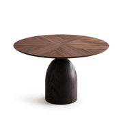 LIVARA Round Dining Table FAaS Grade Ash Wood Pedestal Base Thickened Top for Dining Room Apartment Lounge - Walnut & Black
