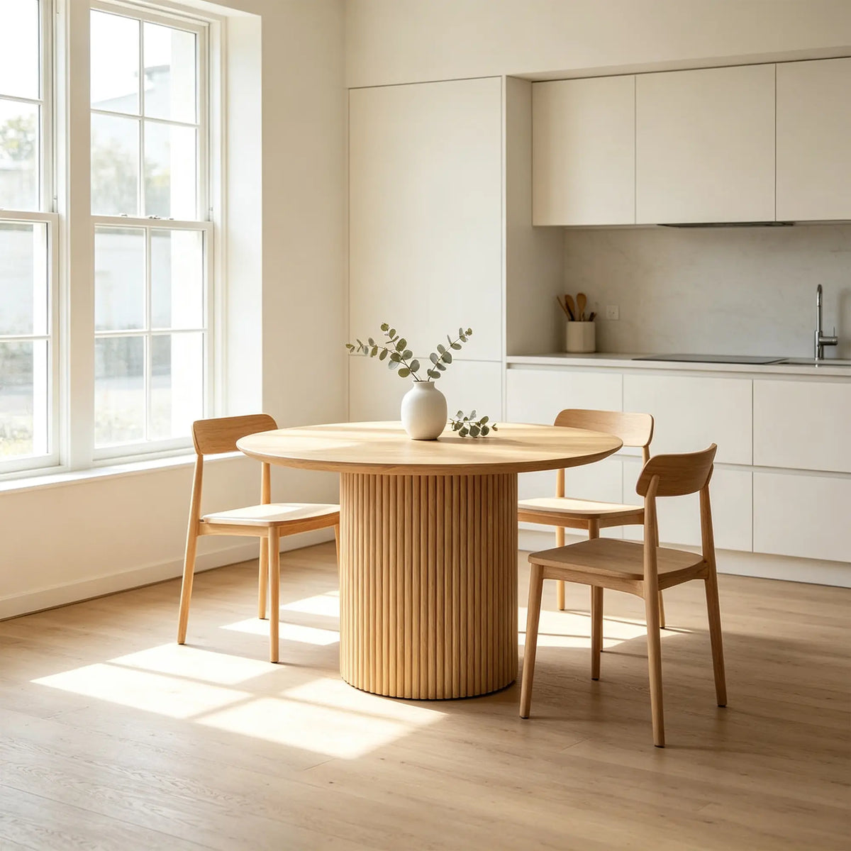LIVARA Compact Round Dining Table Solid Wood Top Space Saving Pedestal Base for Small Dining Room Apartment Lounge - Wood