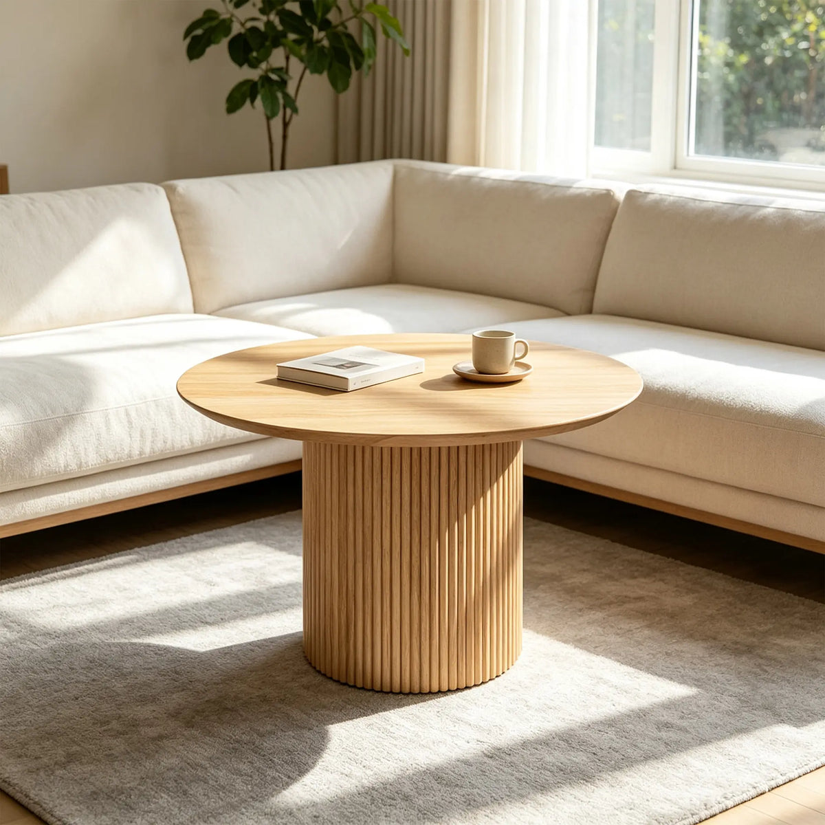 LIVARA Compact Round Dining Table Solid Wood Top Space Saving Pedestal Base for Small Dining Room Apartment Lounge - Wood