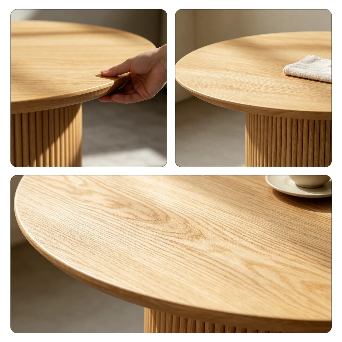 LIVARA Compact Round Dining Table Solid Wood Top Space Saving Pedestal Base for Small Dining Room Apartment Lounge - Wood