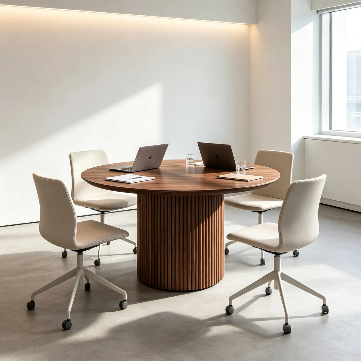 LIVARA Compact Round Dining Table Solid Wood Top Space Saving Pedestal Base for Small Dining Room Apartment Lounge - Walnut