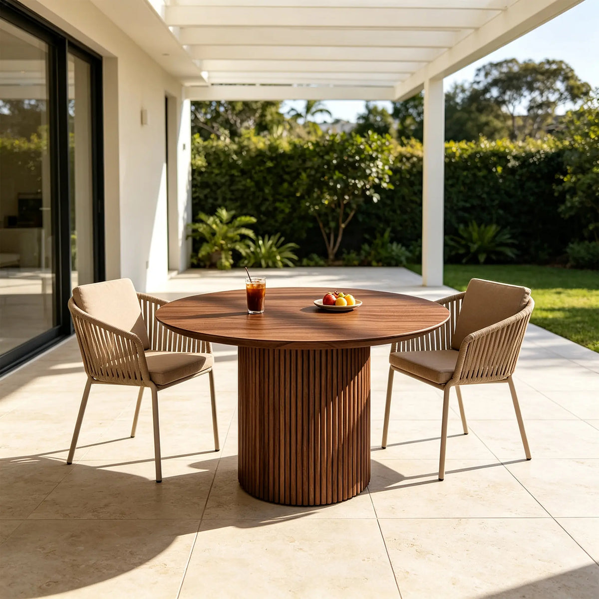 LIVARA Compact Round Dining Table Solid Wood Top Space Saving Pedestal Base for Small Dining Room Apartment Lounge - Walnut