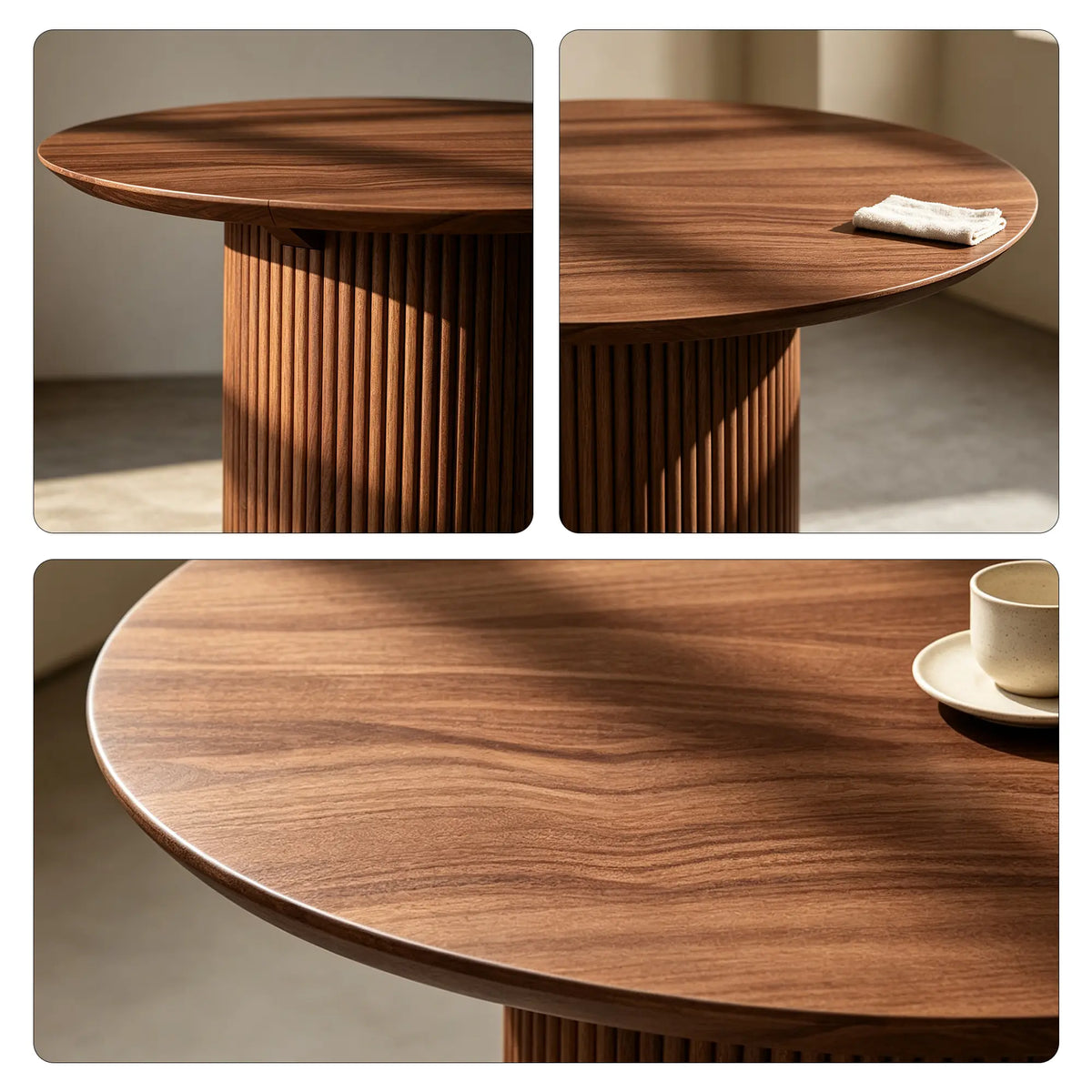 LIVARA Compact Round Dining Table Solid Wood Top Space Saving Pedestal Base for Small Dining Room Apartment Lounge - Walnut