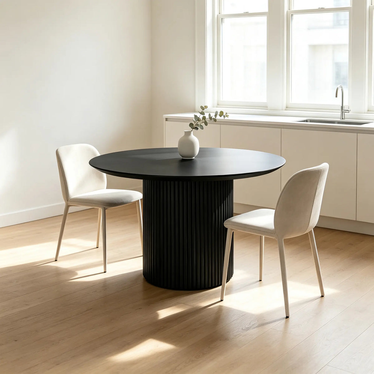 LIVARA Compact Round Dining Table Solid Wood Top Space Saving Pedestal Base for Small Dining Room Apartment Lounge - Black