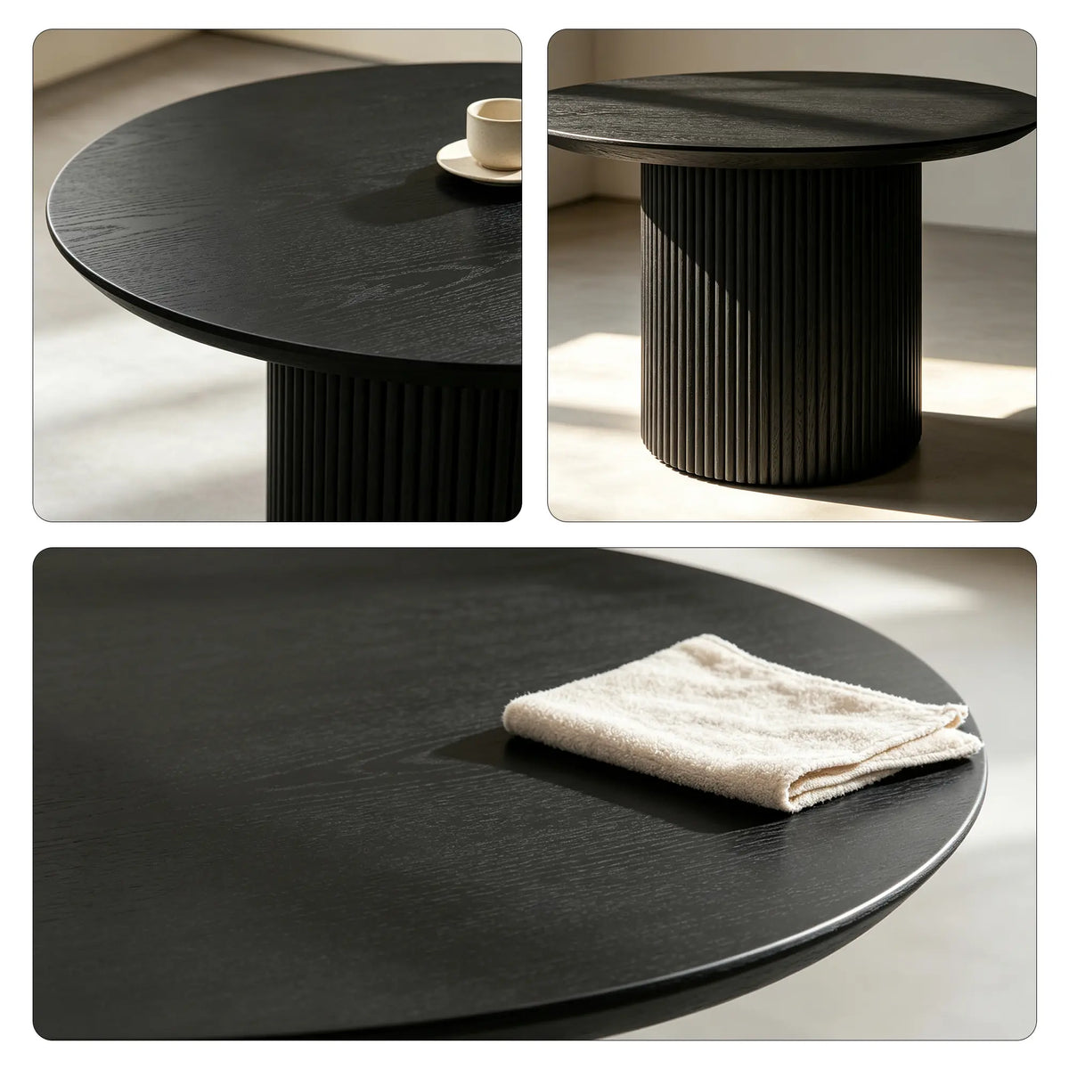 LIVARA Compact Round Dining Table Solid Wood Top Space Saving Pedestal Base for Small Dining Room Apartment Lounge - Black