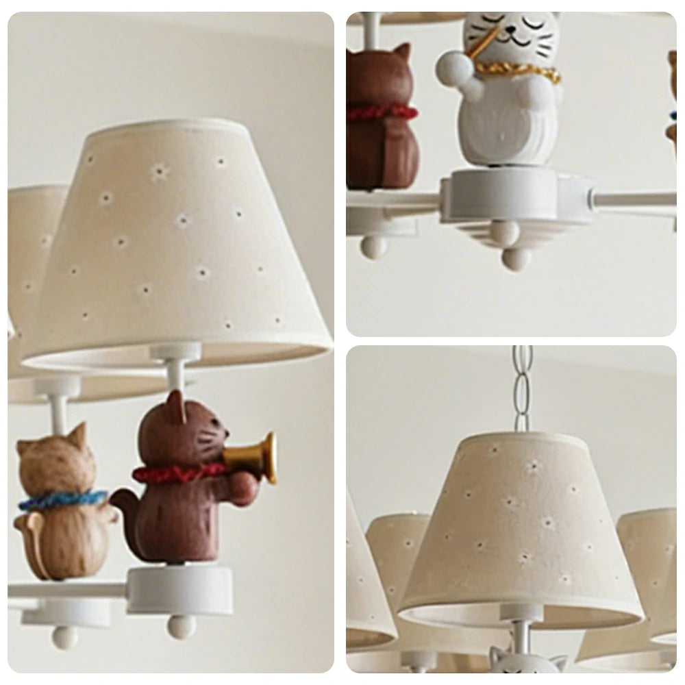 LIVARA Vintage Chandelier LED Bulb Included Fabric Shade Elegant Style for Bedroom Dining Living Room - White