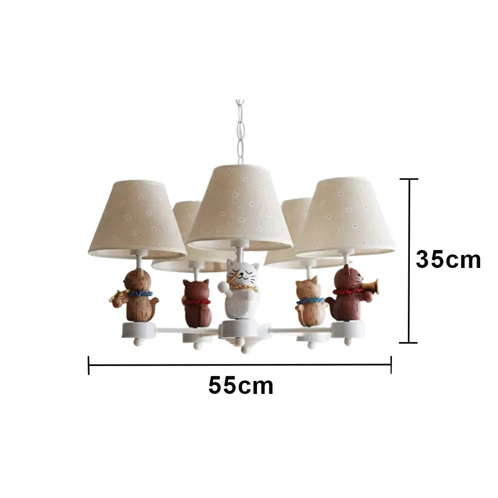 LIVARA Vintage Chandelier LED Bulb Included Fabric Shade Elegant Style for Bedroom Dining Living Room - White