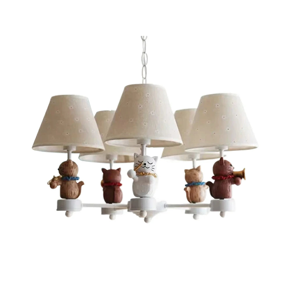 LIVARA Vintage Chandelier LED Bulb Included Fabric Shade Elegant Style for Bedroom Dining Living Room - White