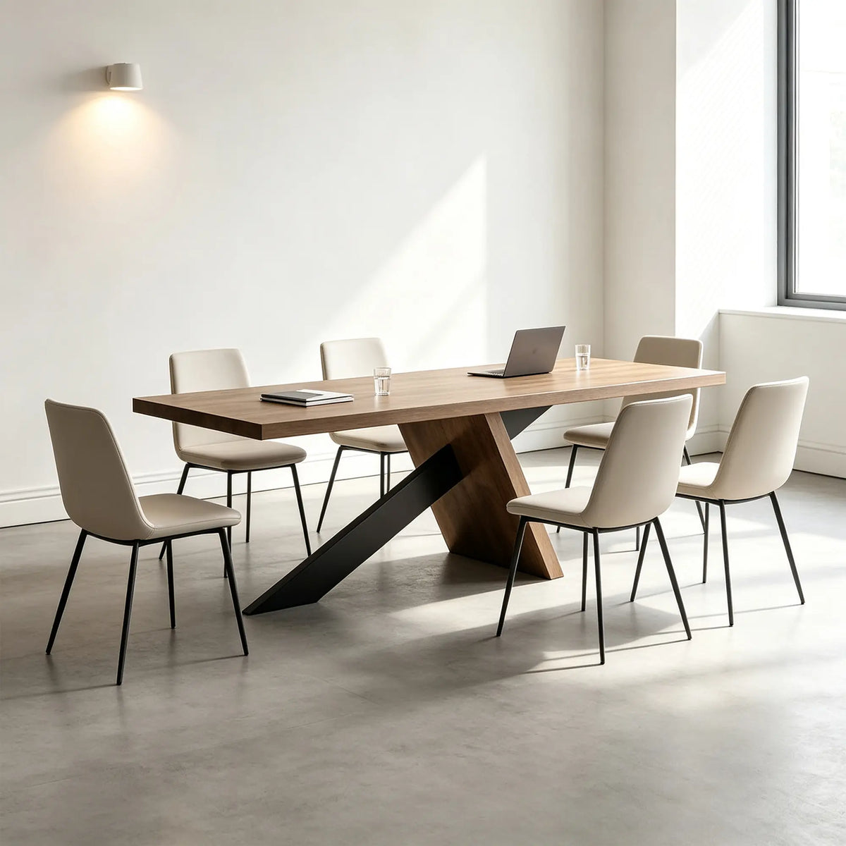 LIVARA Solid Wood Dining Table New Zealand Radiata Pine X Leg Design Thickened Top 180/200cm for Dining Room Kitchen Home Office