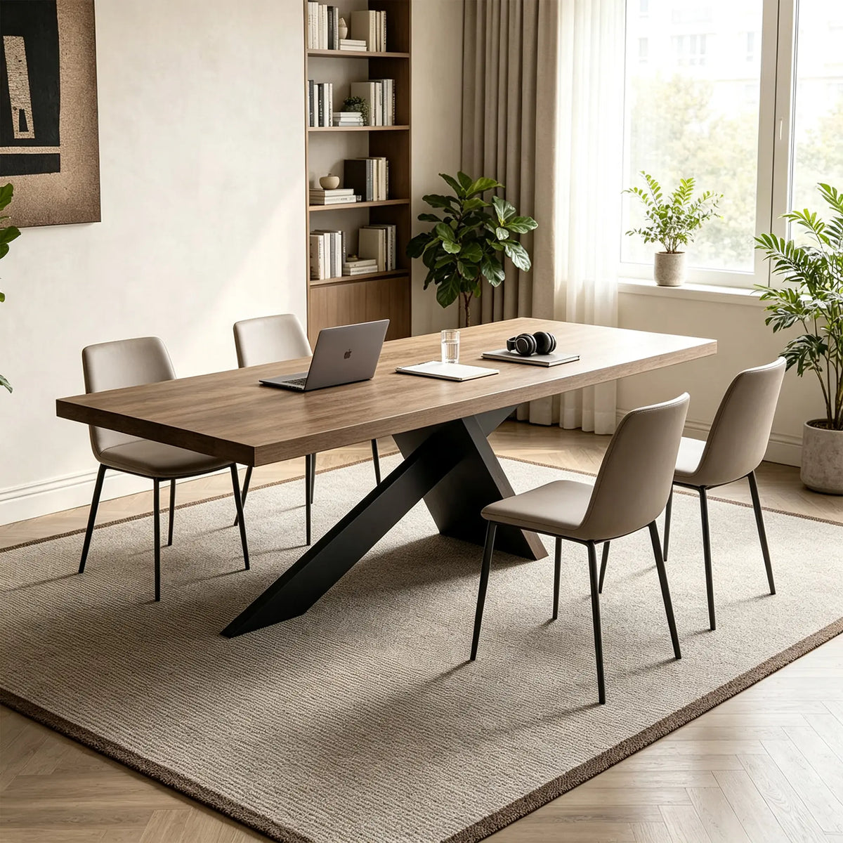 LIVARA Solid Wood Dining Table New Zealand Radiata Pine X Leg Design Thickened Top 180/200cm for Dining Room Kitchen Home Office