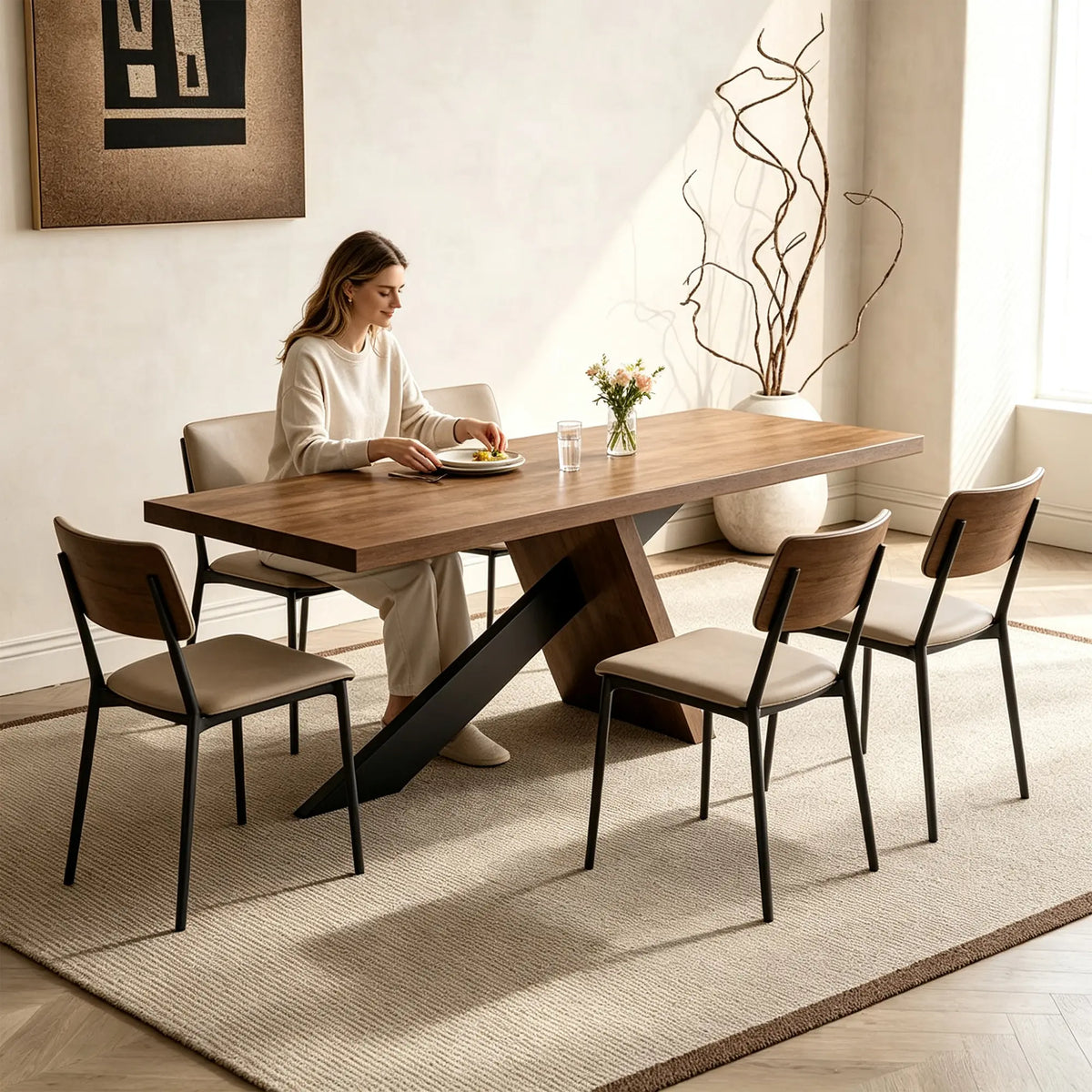 LIVARA Solid Wood Dining Table New Zealand Radiata Pine X Leg Design Thickened Top 180/200cm for Dining Room Kitchen Home Office