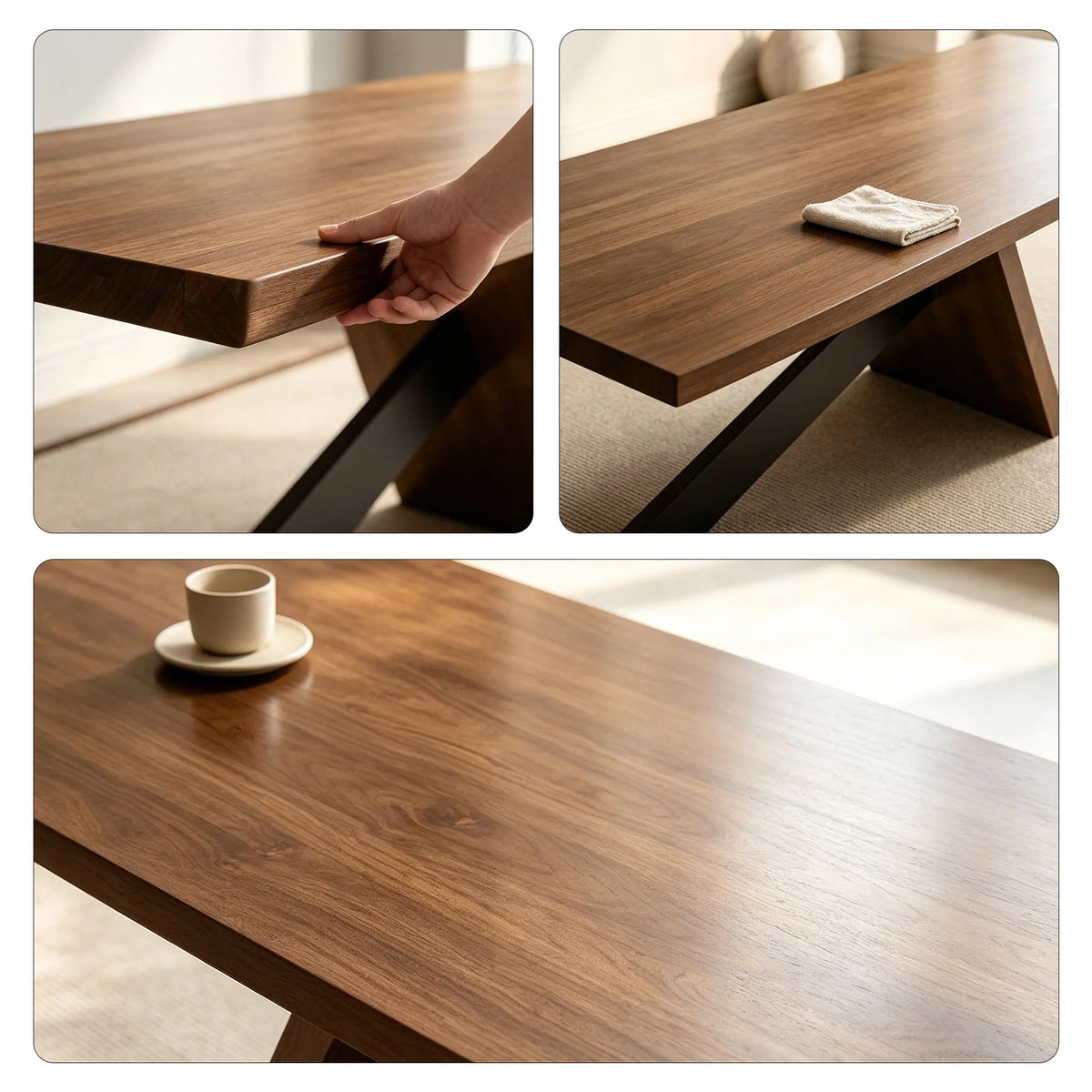 LIVARA Solid Wood Dining Table New Zealand Radiata Pine X Leg Design Thickened Top 180/200cm for Dining Room Kitchen Home Office