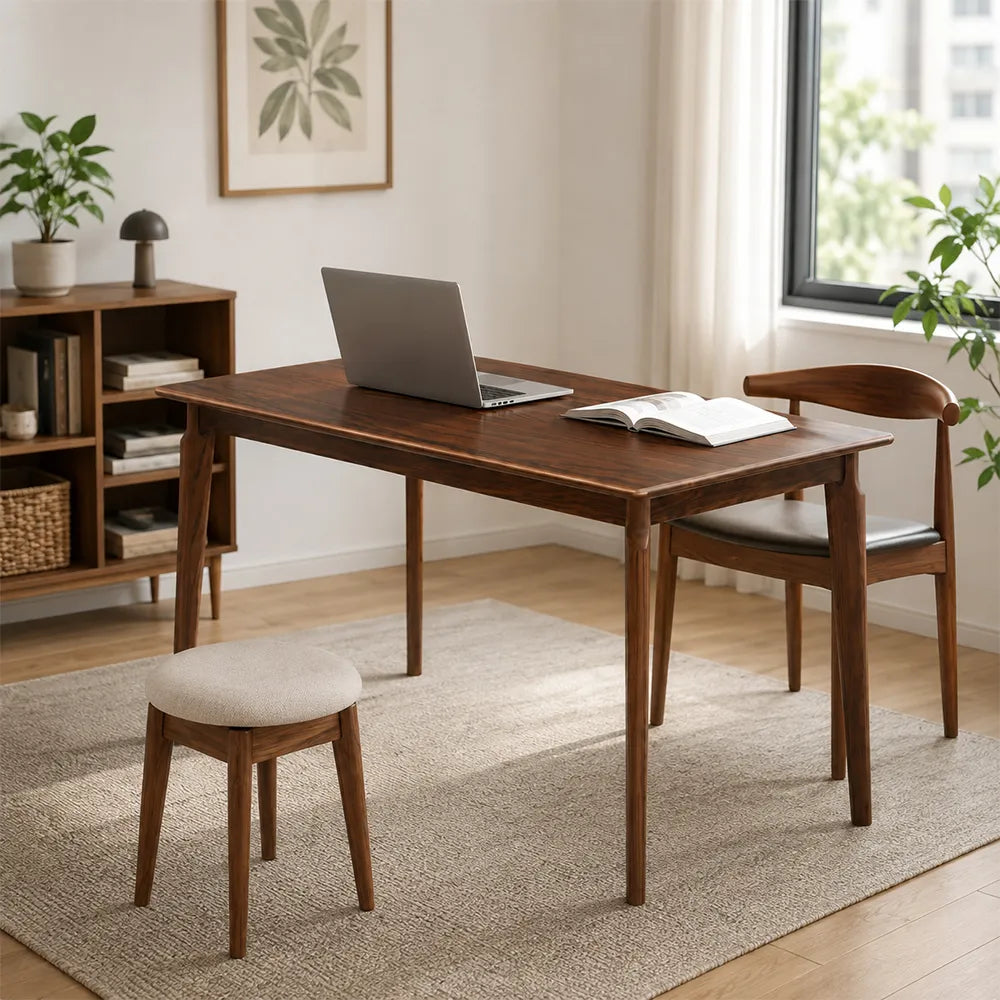 LIVARA 130cm Solid Oak Dining Table, Modern Rectangular Kitchen Table with Wide Plank Top and Sturdy Solid Wood Legs - Dark Walnut