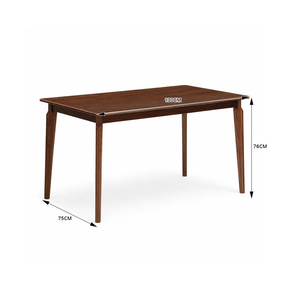 LIVARA 130cm Solid Oak Dining Table, Modern Rectangular Kitchen Table with Wide Plank Top and Sturdy Solid Wood Legs - Dark Walnut