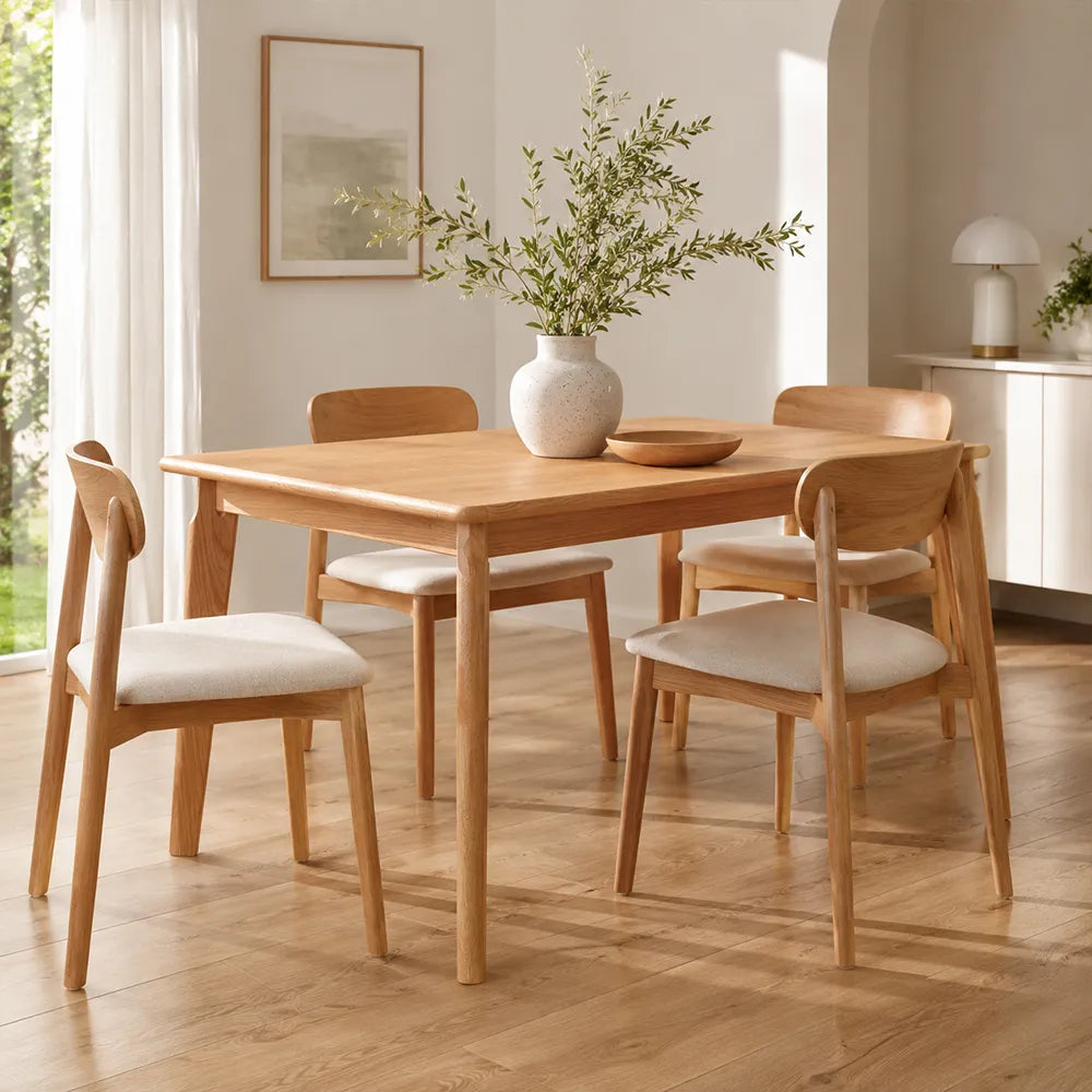 LIVARA 130cm Solid Oak Dining Table, Modern Rectangular Kitchen Table with Wide Plank Top and Sturdy Solid Wood Legs - Wood