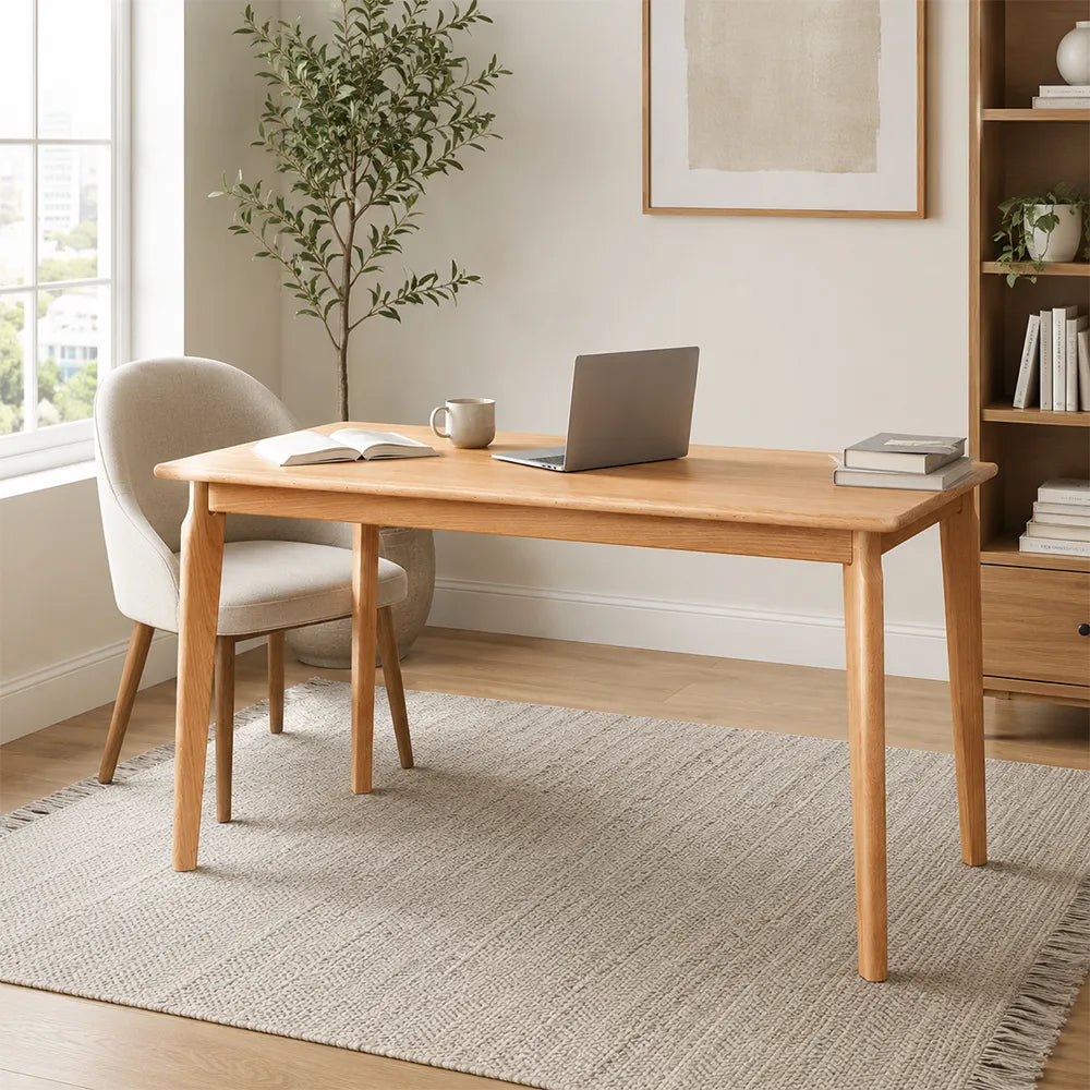 LIVARA 130cm Solid Oak Dining Table, Modern Rectangular Kitchen Table with Wide Plank Top and Sturdy Solid Wood Legs - Wood