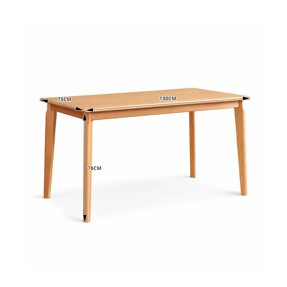 LIVARA 130cm Solid Oak Dining Table, Modern Rectangular Kitchen Table with Wide Plank Top and Sturdy Solid Wood Legs - Wood