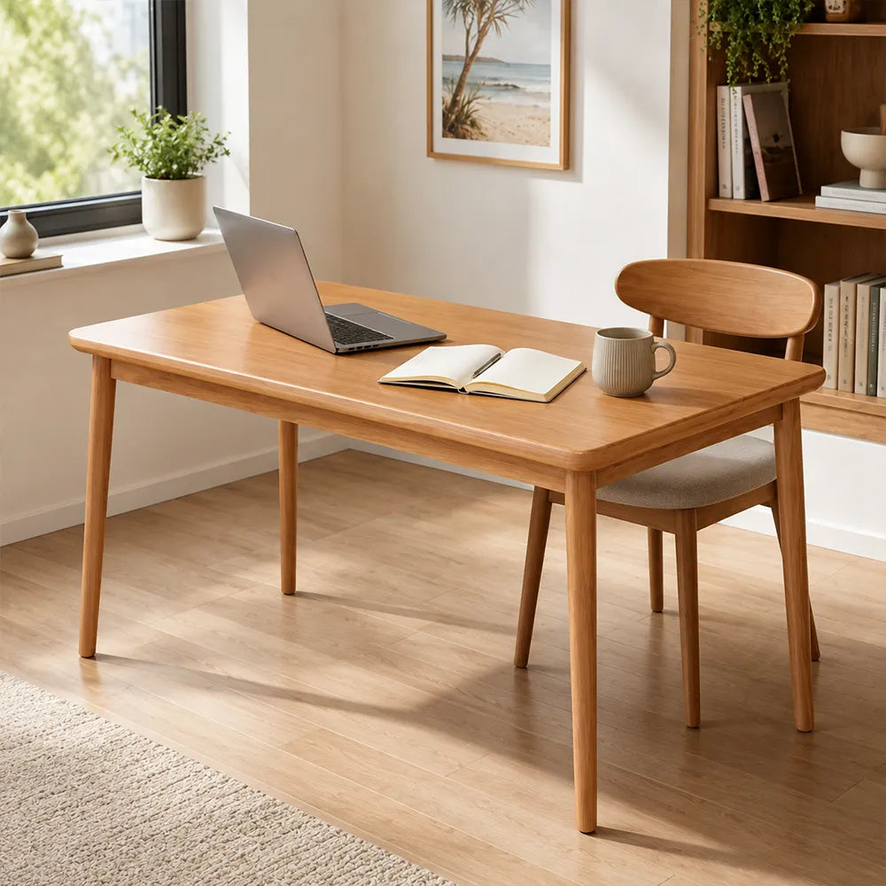 LIVARA 150/160cm Solid Rubberwood Dining Table, Modern Rectangular Kitchen Table with 20mm Thick Top, Rounded Corners and Sturdy Wood Legs - Cherry Wood