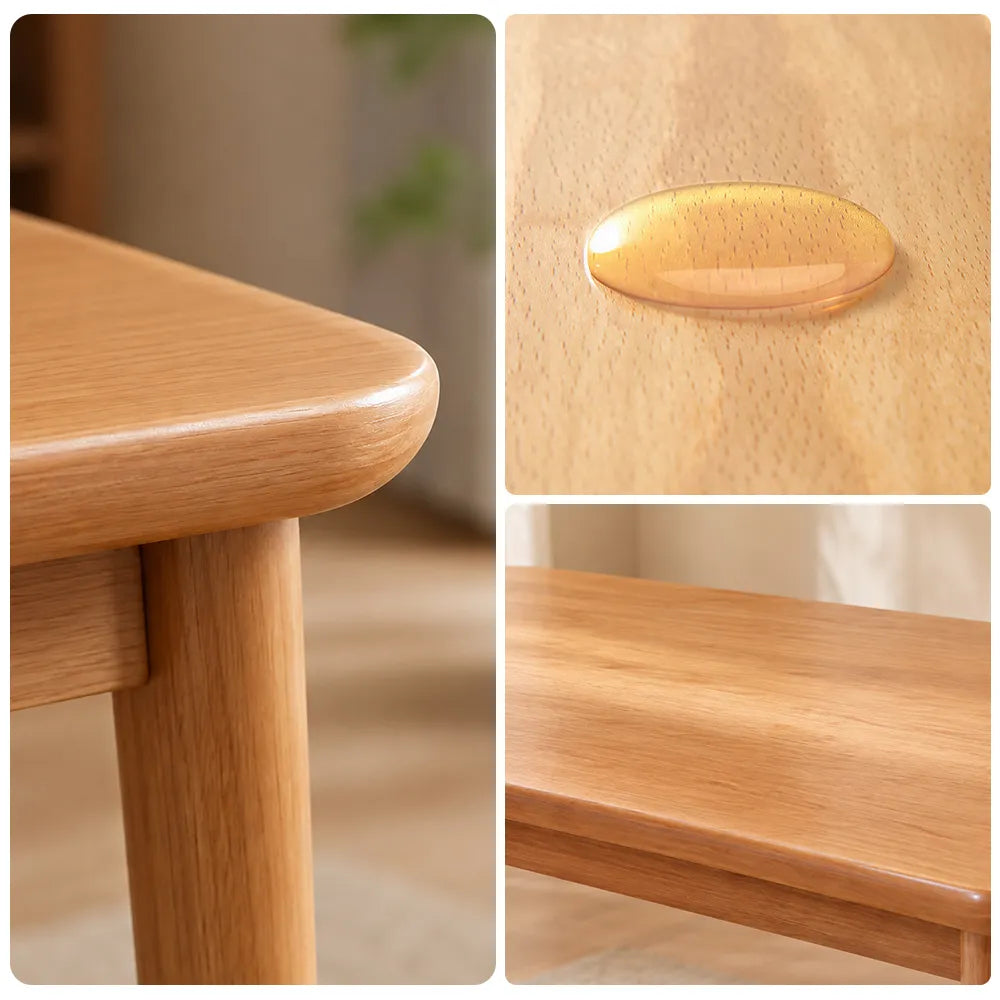 LIVARA 150/160cm Solid Rubberwood Dining Table, Modern Rectangular Kitchen Table with 20mm Thick Top, Rounded Corners and Sturdy Wood Legs - Cherry Wood