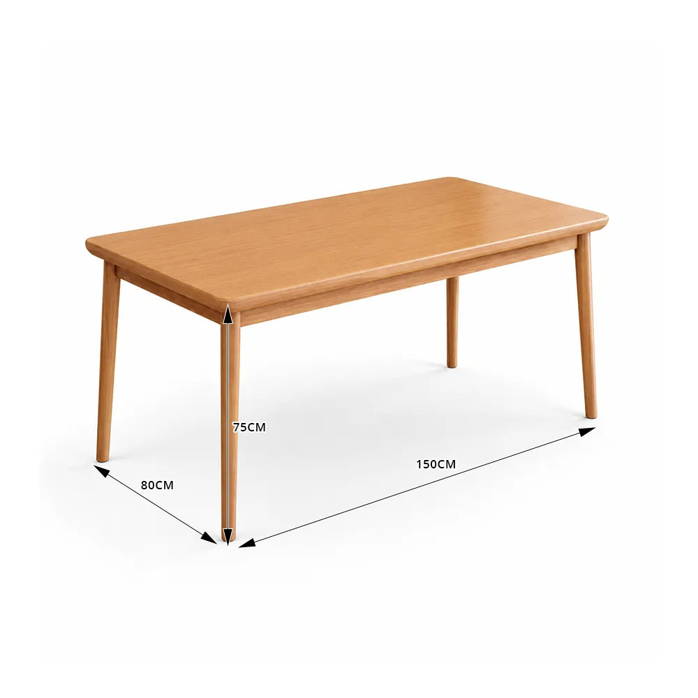LIVARA 150/160cm Solid Rubberwood Dining Table, Modern Rectangular Kitchen Table with 20mm Thick Top, Rounded Corners and Sturdy Wood Legs - Cherry Wood
