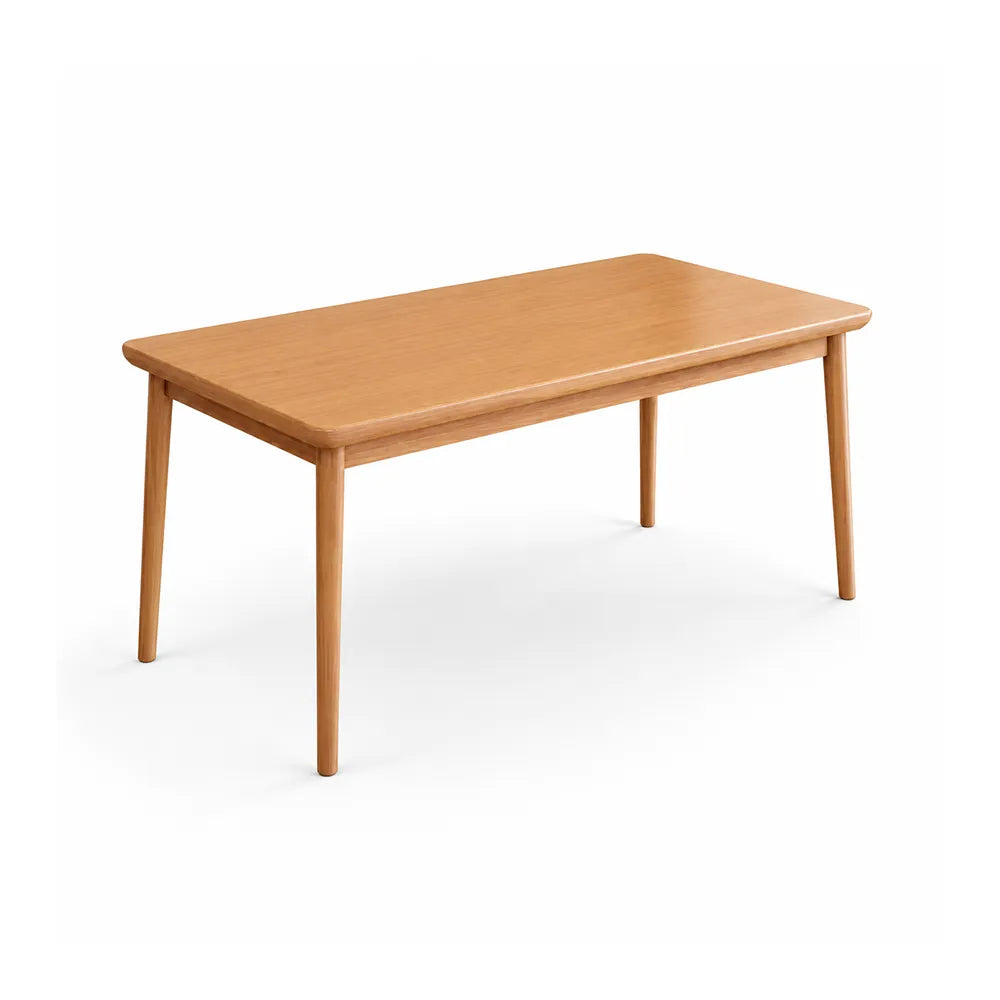 LIVARA 150/160cm Solid Rubberwood Dining Table, Modern Rectangular Kitchen Table with 20mm Thick Top, Rounded Corners and Sturdy Wood Legs - Cherry Wood