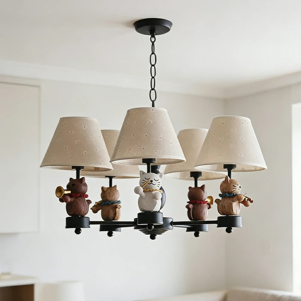 LIVARA Vintage Chandelier LED Bulb Included Fabric Shade Elegant Style for Bedroom Dining Living Room - Black