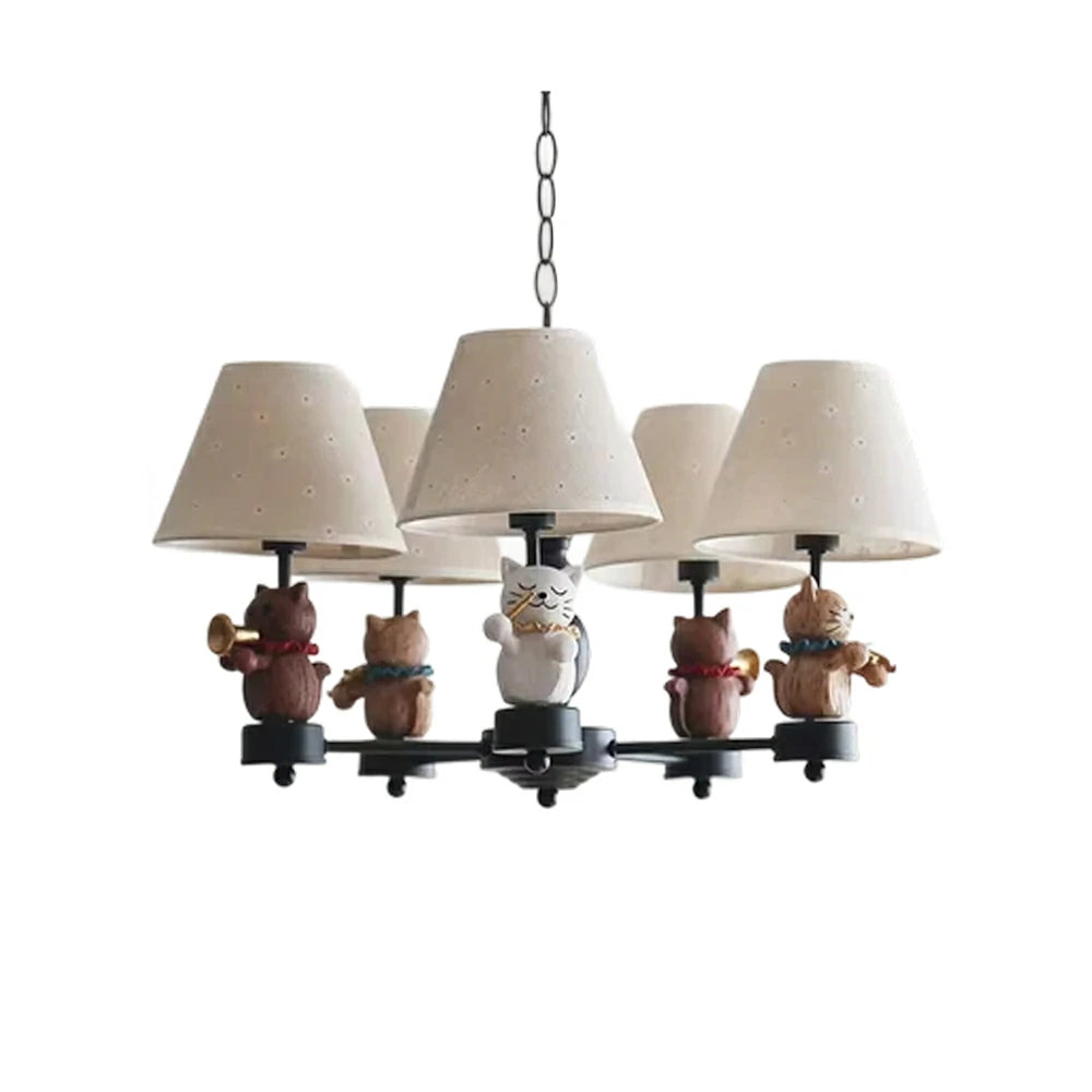 LIVARA Vintage Chandelier LED Bulb Included Fabric Shade Elegant Style for Bedroom Dining Living Room - Black