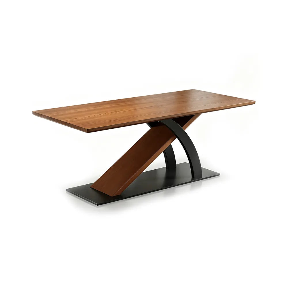 LUXORA 140/160cm Solid New Zealand Pine Wood Dining Table, Modern Rectangular Table with Wood Wax Oil Finish and Carbon Steel Legs - Walnut & Black