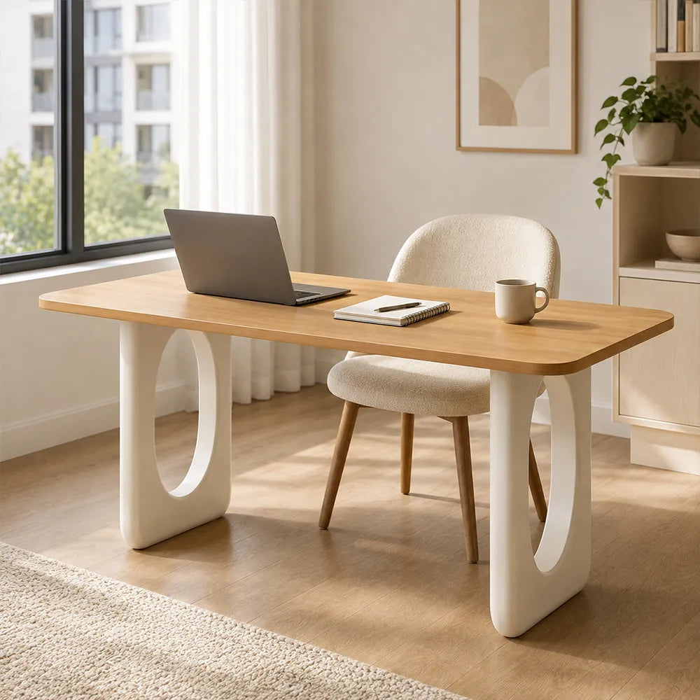 LIVARA 140/160cm Solid Rubberwood Dining Table, Modern Rectangular Kitchen Table with Rounded Edges and Oval Openwork Panel Legs - Natural
