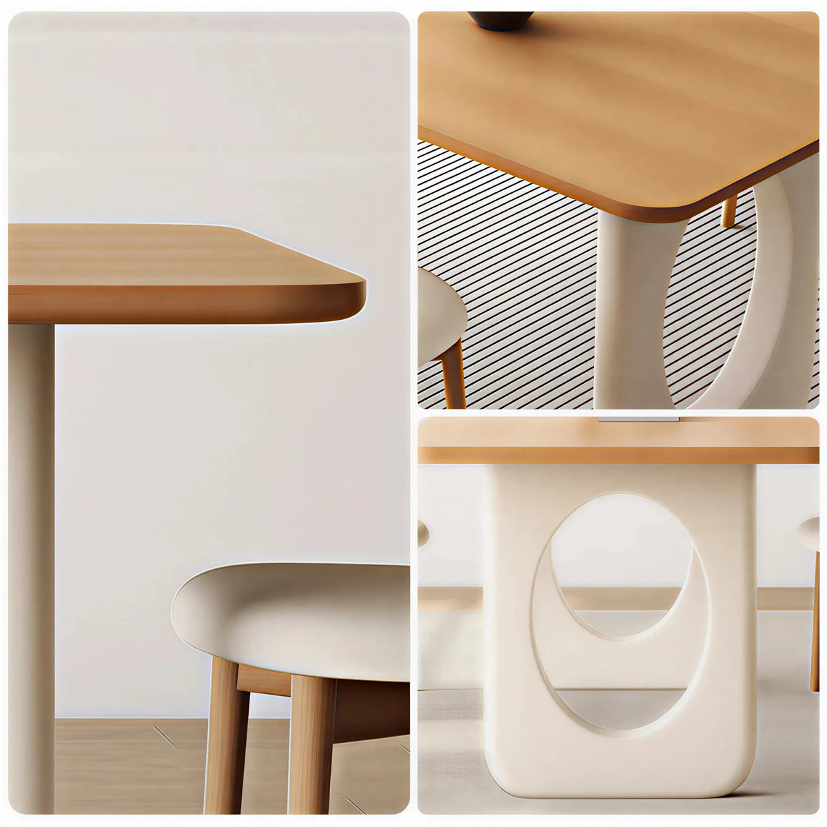 LIVARA 140/160cm Solid Rubberwood Dining Table, Modern Rectangular Kitchen Table with Rounded Edges and Oval Openwork Panel Legs - Natural