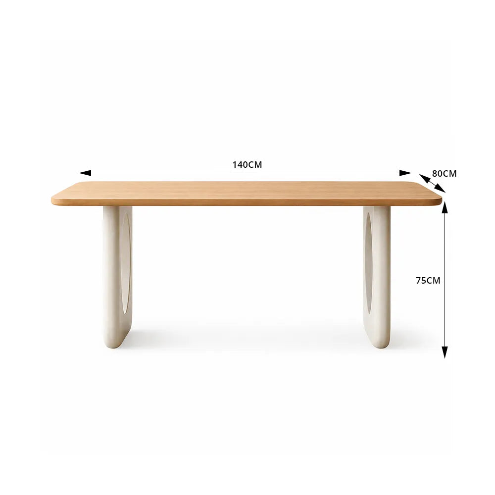 LIVARA 140/160cm Solid Rubberwood Dining Table, Modern Rectangular Kitchen Table with Rounded Edges and Oval Openwork Panel Legs - Natural