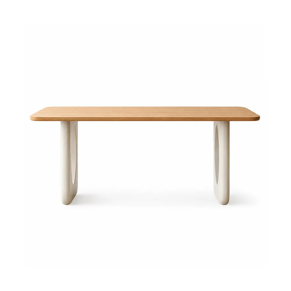 LIVARA 140/160cm Solid Rubberwood Dining Table, Modern Rectangular Kitchen Table with Rounded Edges and Oval Openwork Panel Legs - Natural