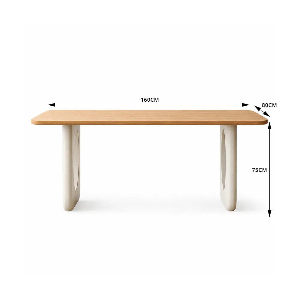 LIVARA 140/160cm Solid Rubberwood Dining Table, Modern Rectangular Kitchen Table with Rounded Edges and Oval Openwork Panel Legs - Natural