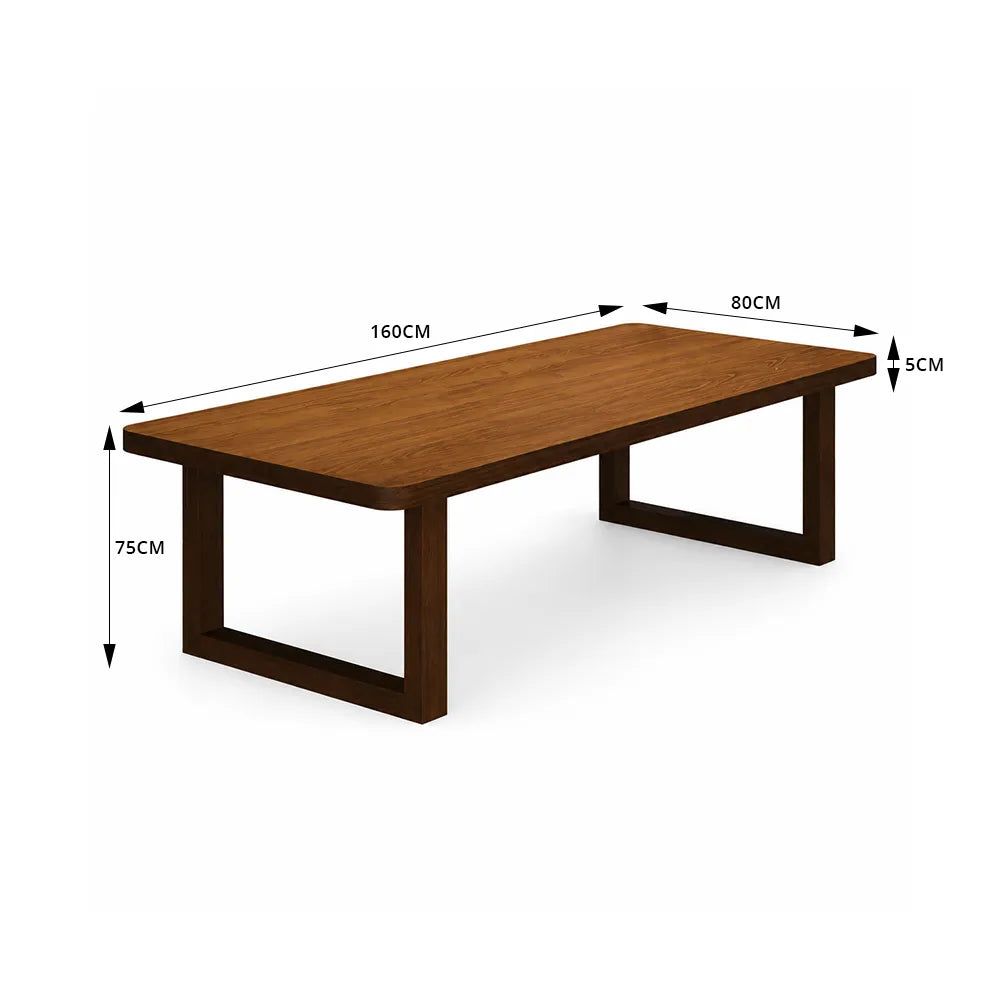 LIVARA 140/160cm Solid New Zealand Pine Wood Dining Table, Modern Rectangular Kitchen Table with 5cm Thick Top and U Shaped Wooden Legs - Walnut