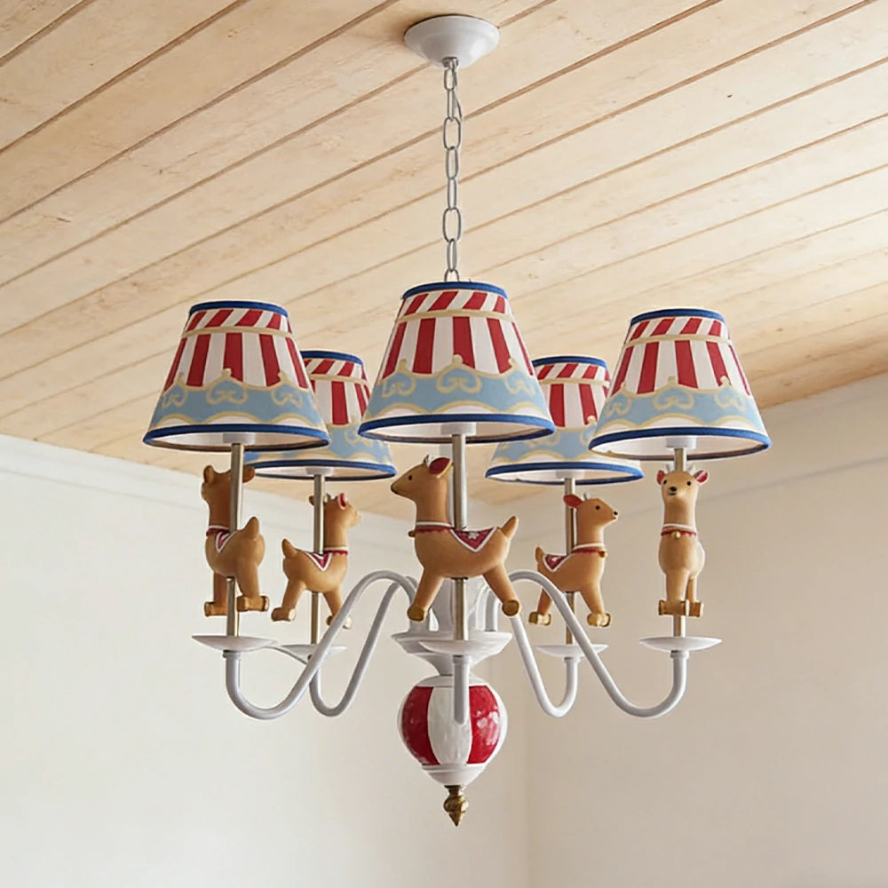 LIVARA Vintage Chandelier Reindeer Design LED Bulb Included Fabric Shade Elegant Style for Bedroom Dining Living Room