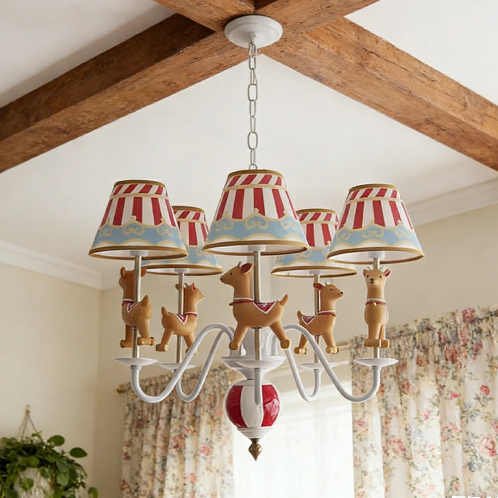LIVARA Vintage Chandelier Reindeer Design LED Bulb Included Fabric Shade Elegant Style for Bedroom Dining Living Room