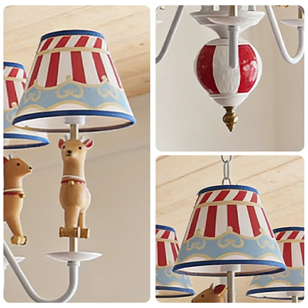LIVARA Vintage Chandelier Reindeer Design LED Bulb Included Fabric Shade Elegant Style for Bedroom Dining Living Room