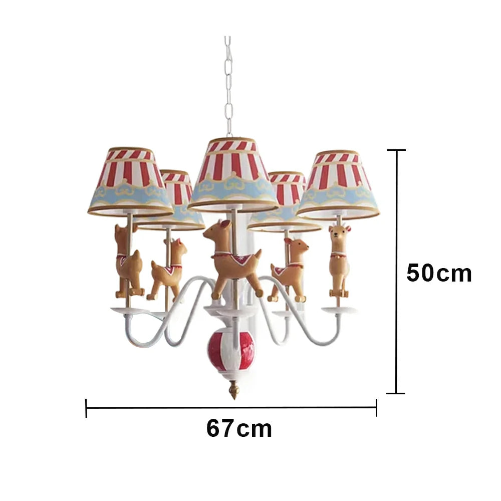 LIVARA Vintage Chandelier Reindeer Design LED Bulb Included Fabric Shade Elegant Style for Bedroom Dining Living Room