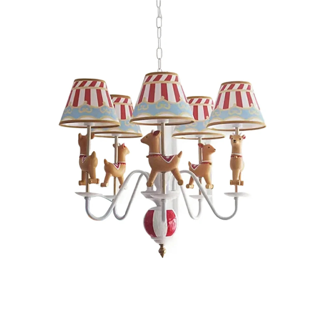 LIVARA Vintage Chandelier Reindeer Design LED Bulb Included Fabric Shade Elegant Style for Bedroom Dining Living Room