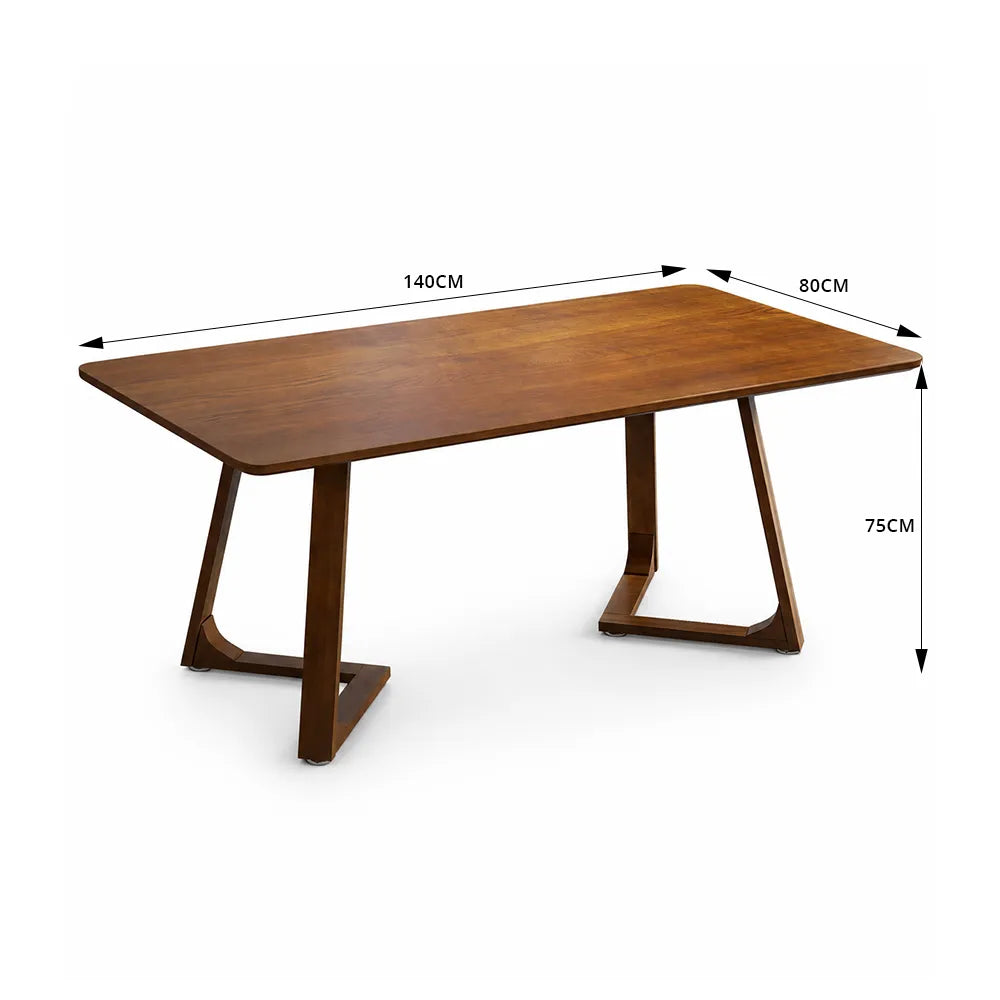 LIVARA 140/150cm Walnut Solid Rubberwood Dining Table, Modern Rectangular Kitchen Table with Stylish V-Shaped Wooden Legs - Walnut