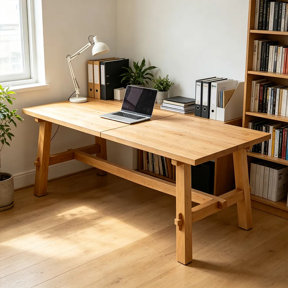LIVARA 140/160cm Solid New Zealand Pine Wood Dining Table, Modern Rectangular Kitchen Table with 5cm Thick Top and Reinforced Wooden Legs - Natural
