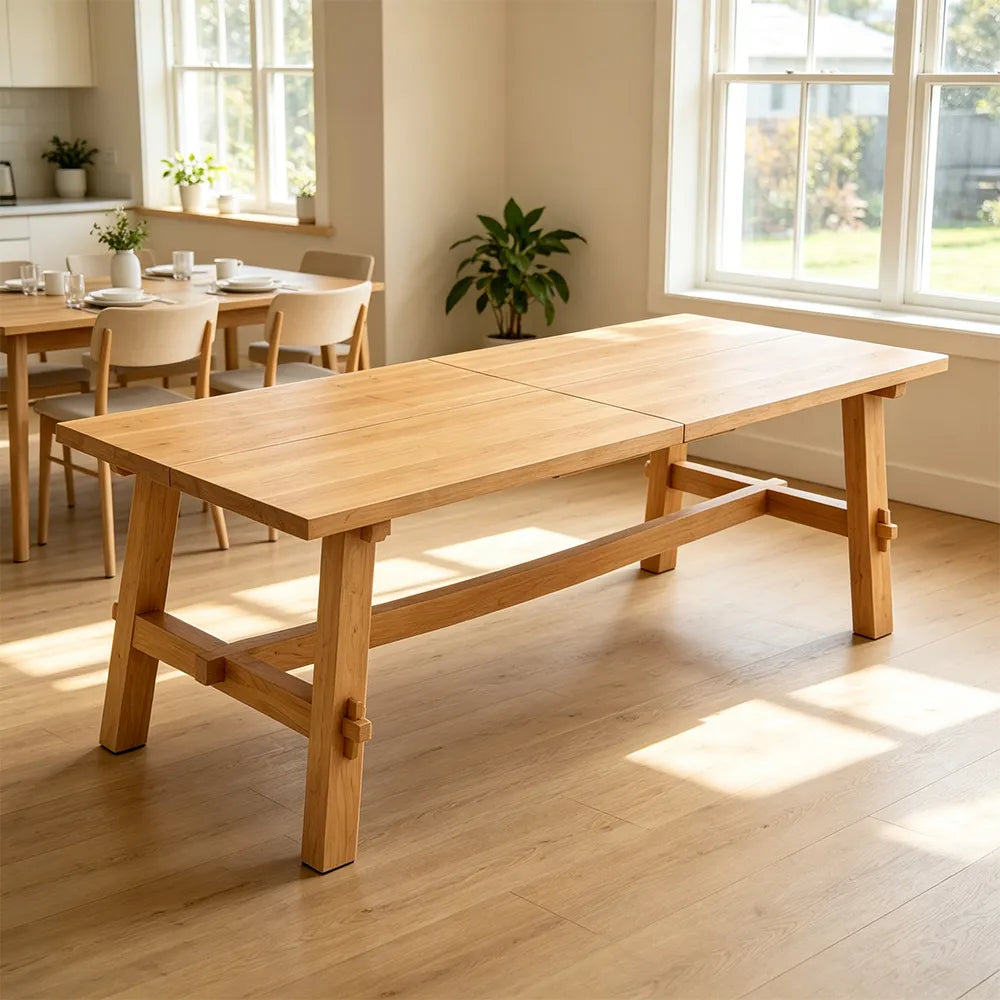 LIVARA 140/160cm Solid New Zealand Pine Wood Dining Table, Modern Rectangular Kitchen Table with 5cm Thick Top and Reinforced Wooden Legs - Natural